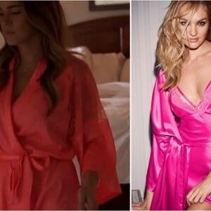 Jojo Fletcher Victoria’s Secret coral lace satin robe